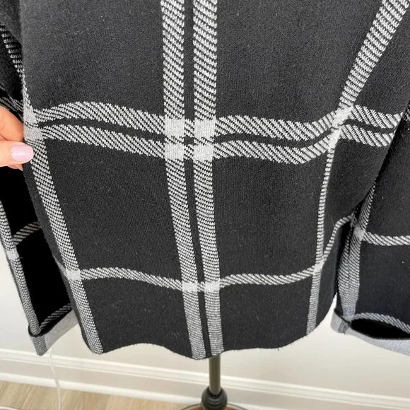 Rain Windowpane Open Front Sweater Jacket In Black Gray Size Small New - Picture 8 of 10